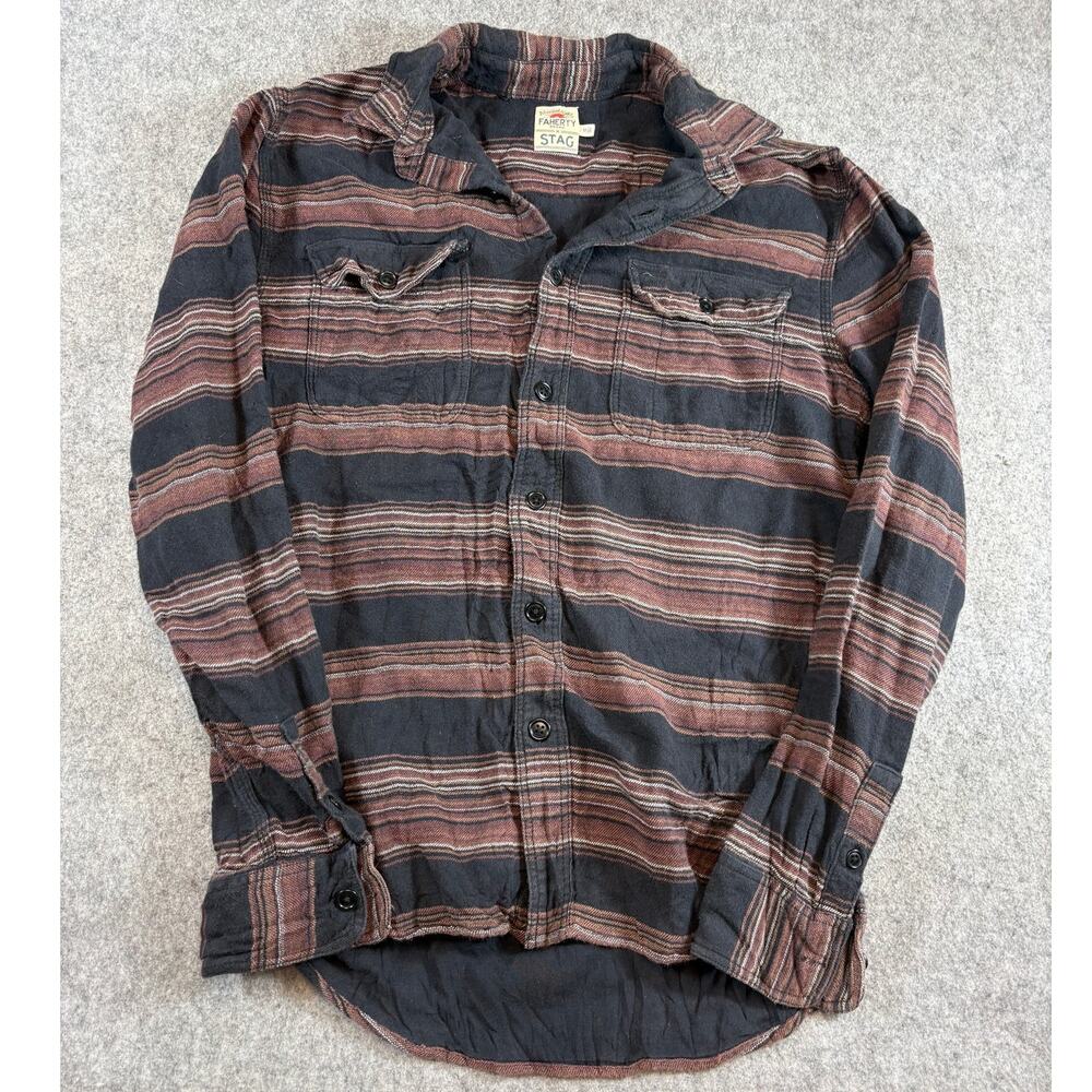 Faherty X Stag Shirt Mens Medium Black Red Striped Button Up Utility Workwear
